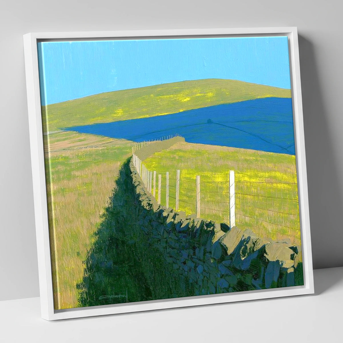 Vibrant Shadows on Loadpot Hill lake district fell canvas wall art in white frame