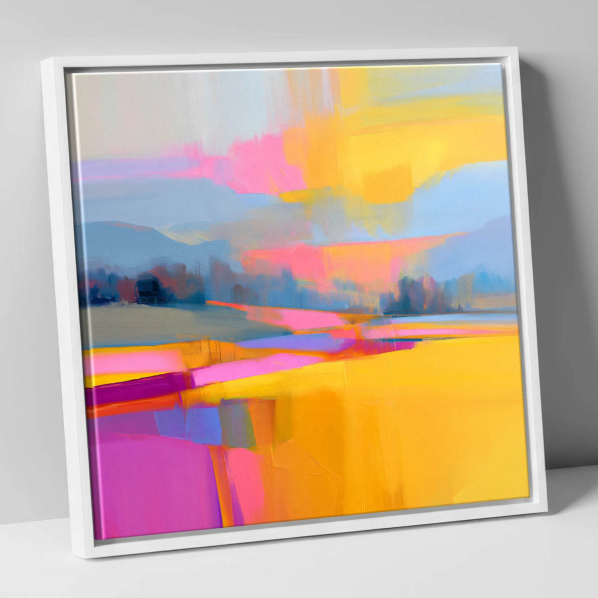 Fuchsia and Gold Evening Fells lake district sky canvas wall art in white frame