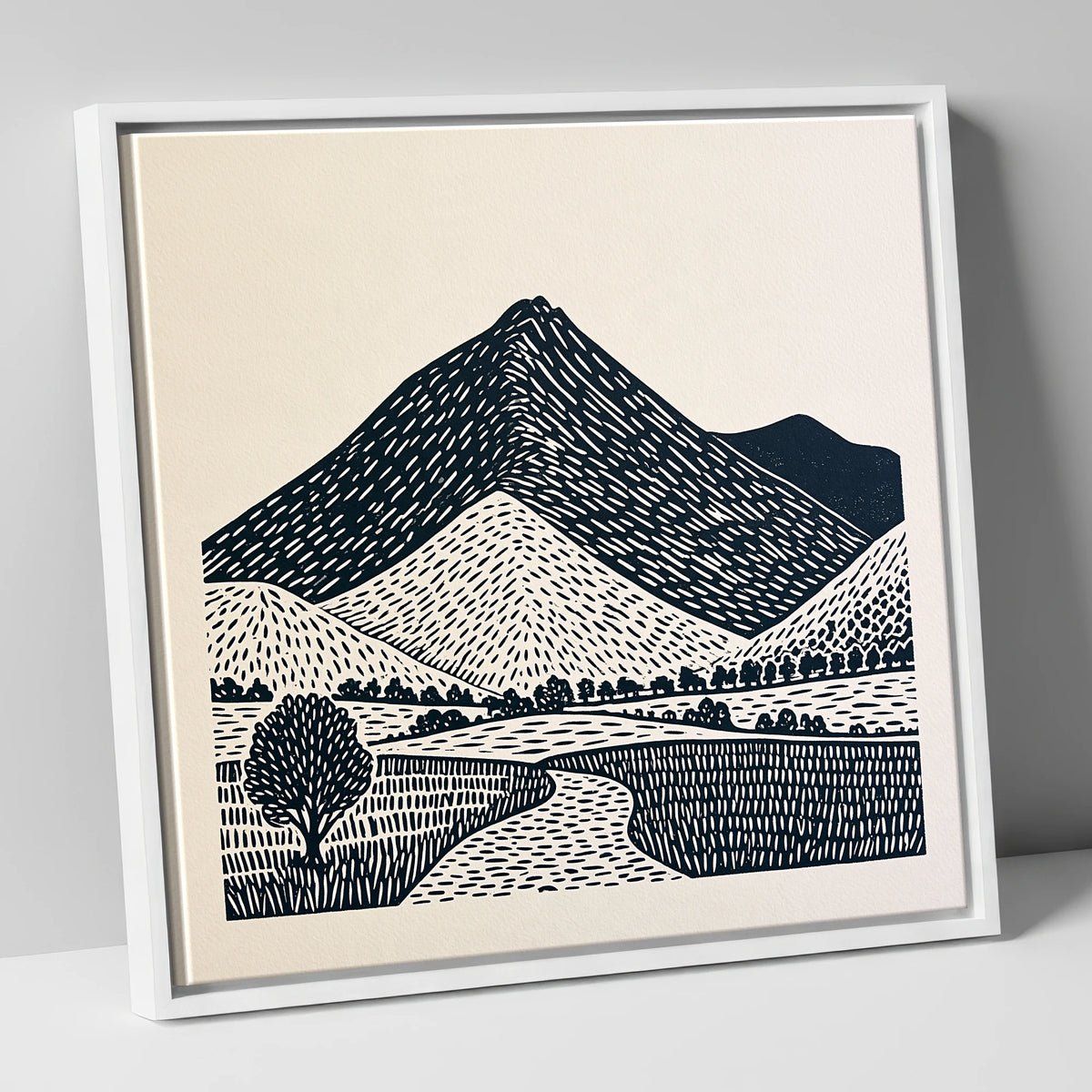 Blencathra in Graphic Lines lake district fell canvas wall art in white frame