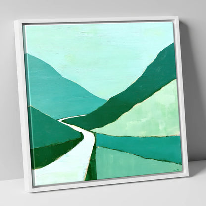 Vibrant Green Honister Pass lake district valley canvas wall art in white frame