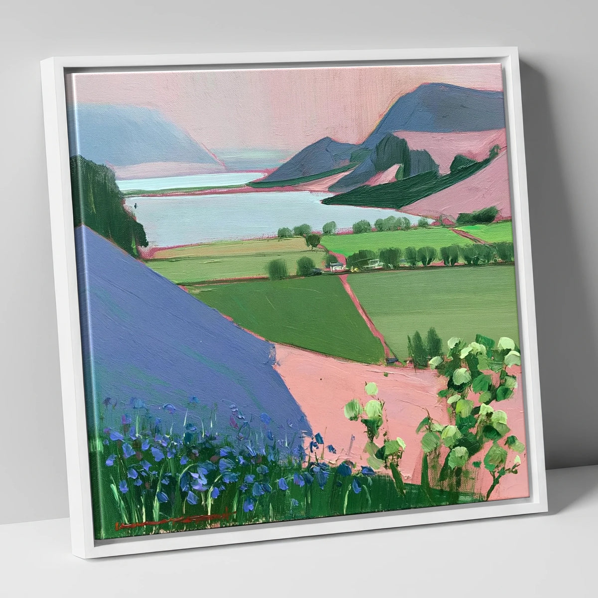 Pastel Crummock Water From Rannerdale lake district lake canvas wall art in white frame