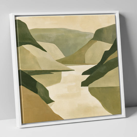 Geometric Fells and Pale Lake lake district lake canvas wall art in white frame