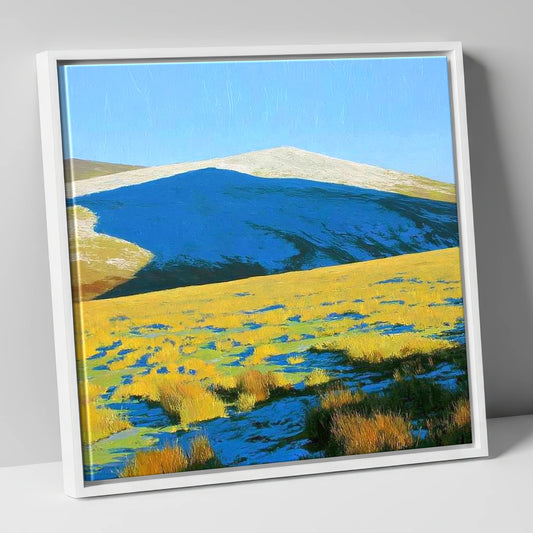 Frosted Knott Above Sunlit Moorland lake district fell canvas wall art in white frame