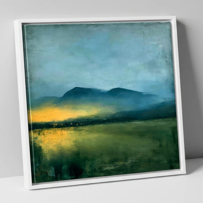 Golden Mist Below Dark Fells lake district sky canvas wall art in white frame