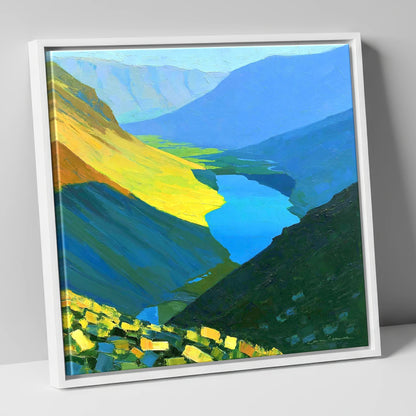 Vibrant Summit View Over Valley Lake lake district fell canvas wall art in white frame