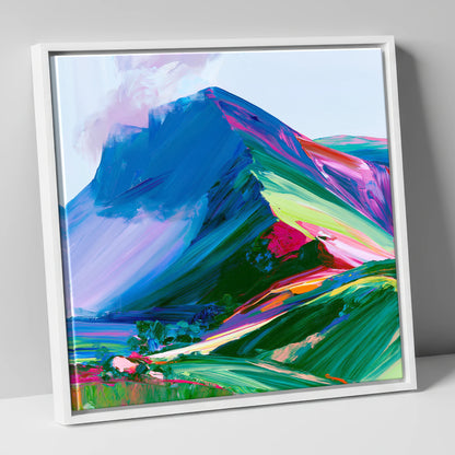Vibrant Blue Mountain Ridge lake district fell canvas wall art in white frame
