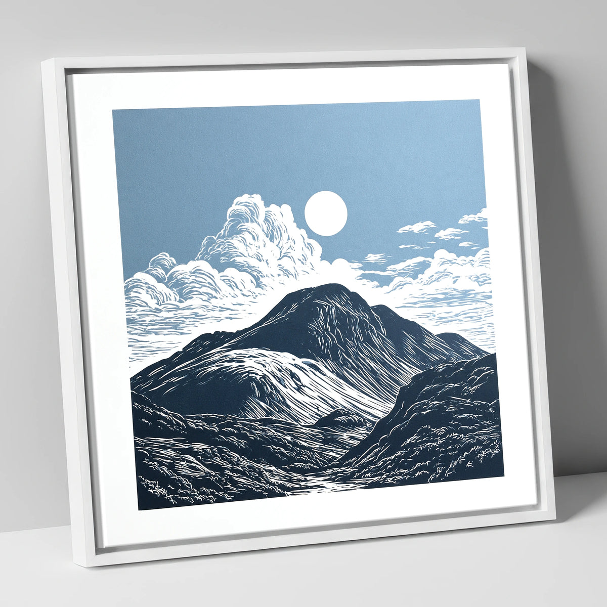 Great Gable Beneath Towering Clouds lake district fell canvas wall art in white frame