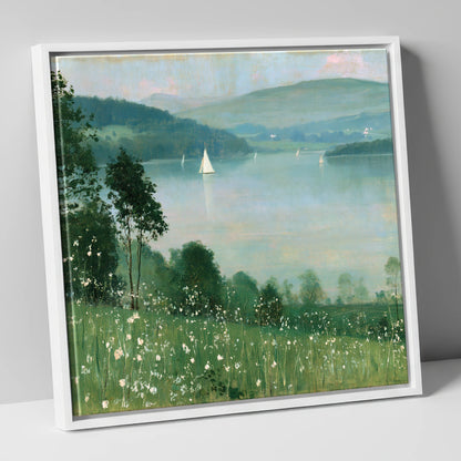 Wildflowers Above Hazy Windermere windermere wall art canvas wall art in white frame
