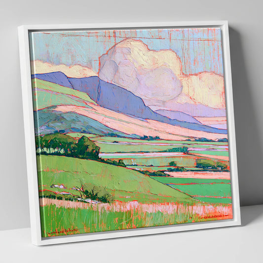 Vibrant Fells Under Billowing Cloud lake district fell canvas wall art in white frame