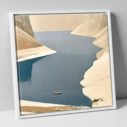 Lone Boat on Deep Blue Lake lake district lake canvas wall art in white frame