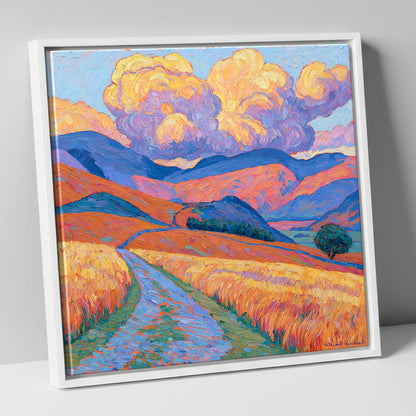 Golden Fells Under Storm Clouds lake district sky canvas wall art in white frame