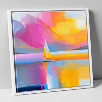 Vibrant Sailboat on the Lake lake district walking canvas wall art in white frame