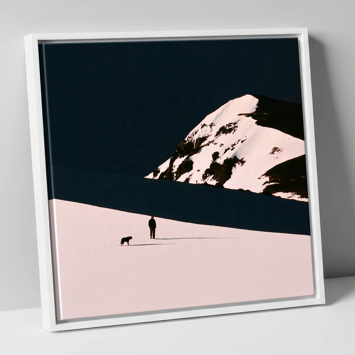 Winter Dog Walk Beneath Skiddaw gifts for dog walkers canvas wall art in white frame