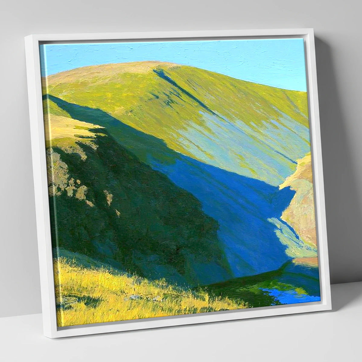 Sunlit Slopes of Stybarrow Dodd lake district fell canvas wall art in white frame