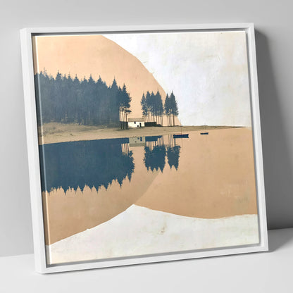 Slate Blue Lake Reflections lake district lake canvas wall art in white frame