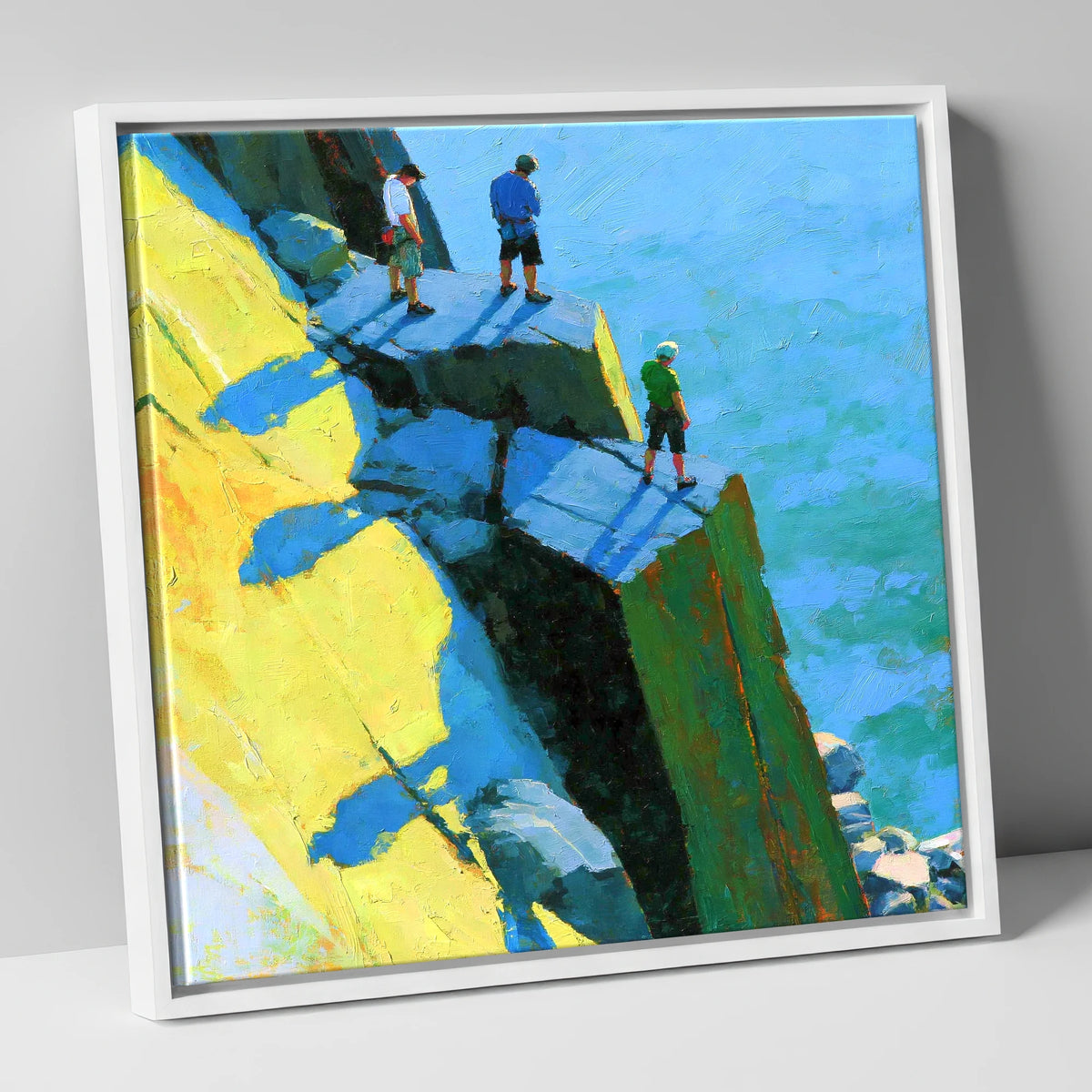 High Crag Climbers in Bright Sun lake district walking canvas wall art in white frame