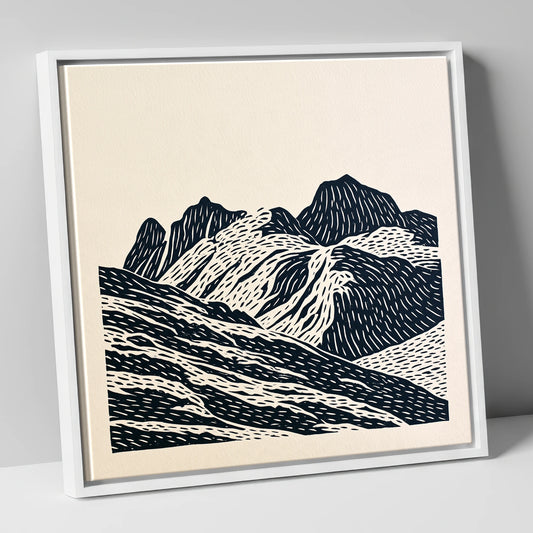 Bold Langdale Pikes Silhouette lake district fell canvas wall art in white frame