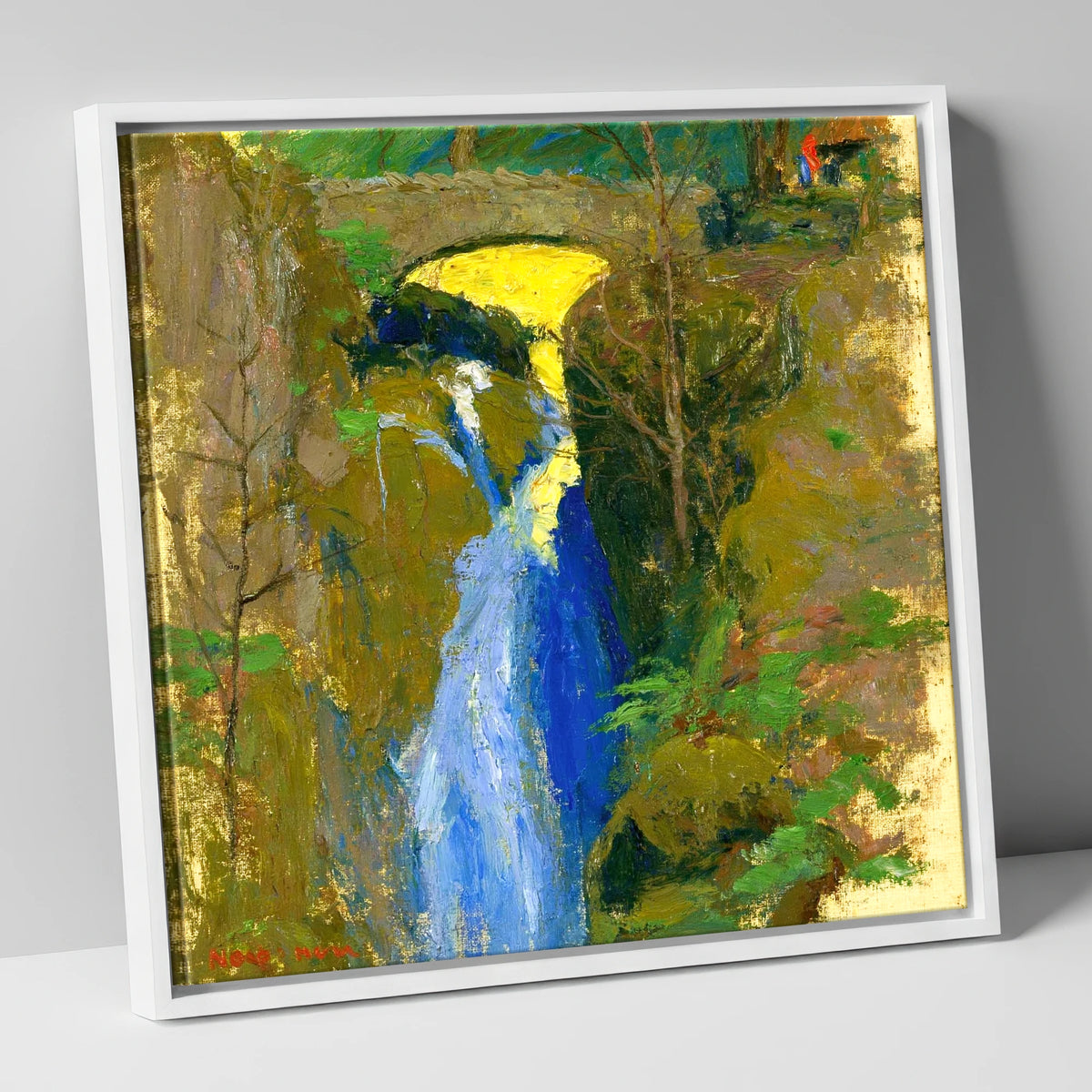 Vivid Blue Cascade at Aira Force lake district waterfall canvas wall art in white frame