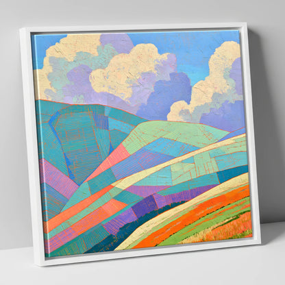Geometric Fells Under Storm Clouds lake district sky canvas wall art in white frame