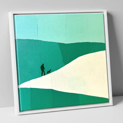 Teal and White Fell Walker gifts for dog walkers canvas wall art in white frame