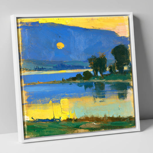Ultramarine Lake Reflections at Dawn lake district lake canvas wall art in white frame