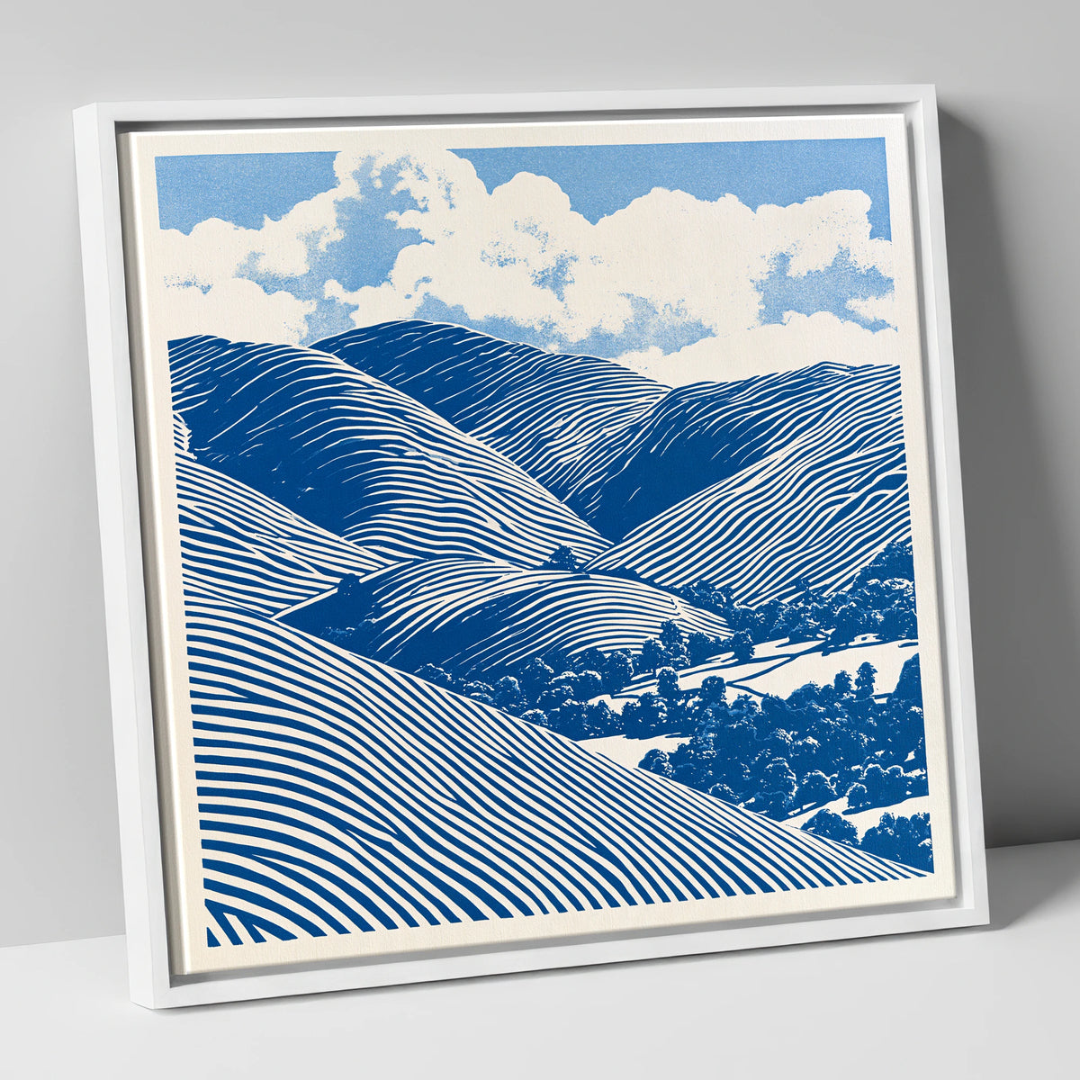 Cobalt Blue Rolling Fells lake district fell canvas wall art in white frame