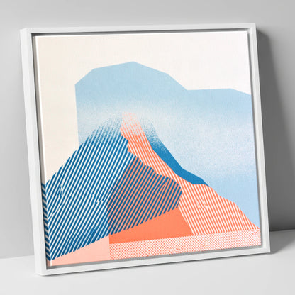 Coral and Blue Mountain Ridge lake district fell canvas wall art in white frame