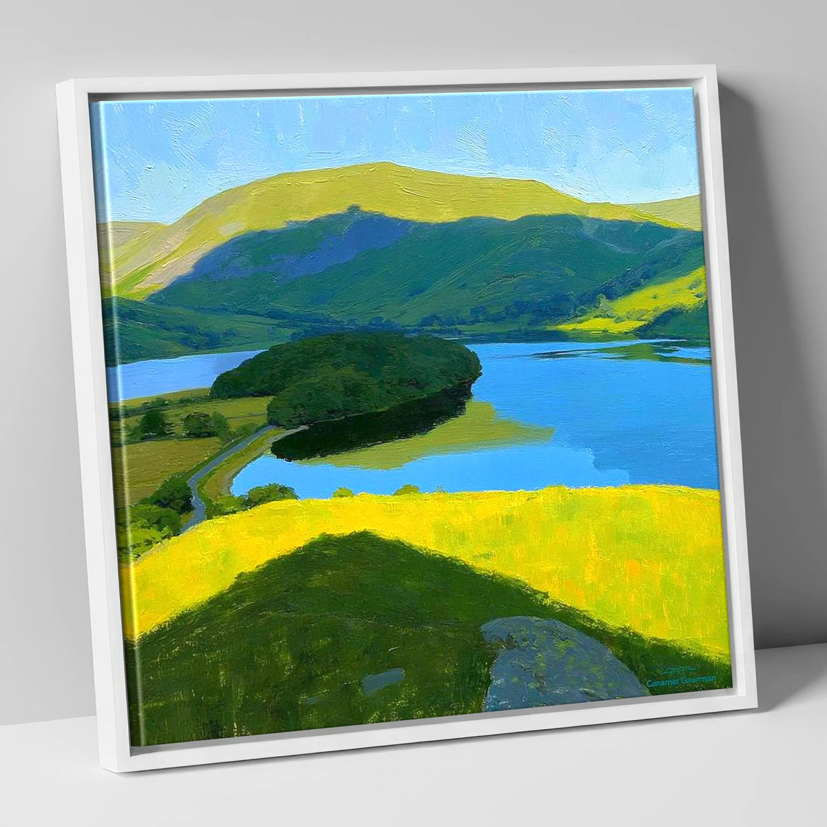 Vibrant Selside Pike Above Lake lake district fell canvas wall art in white frame