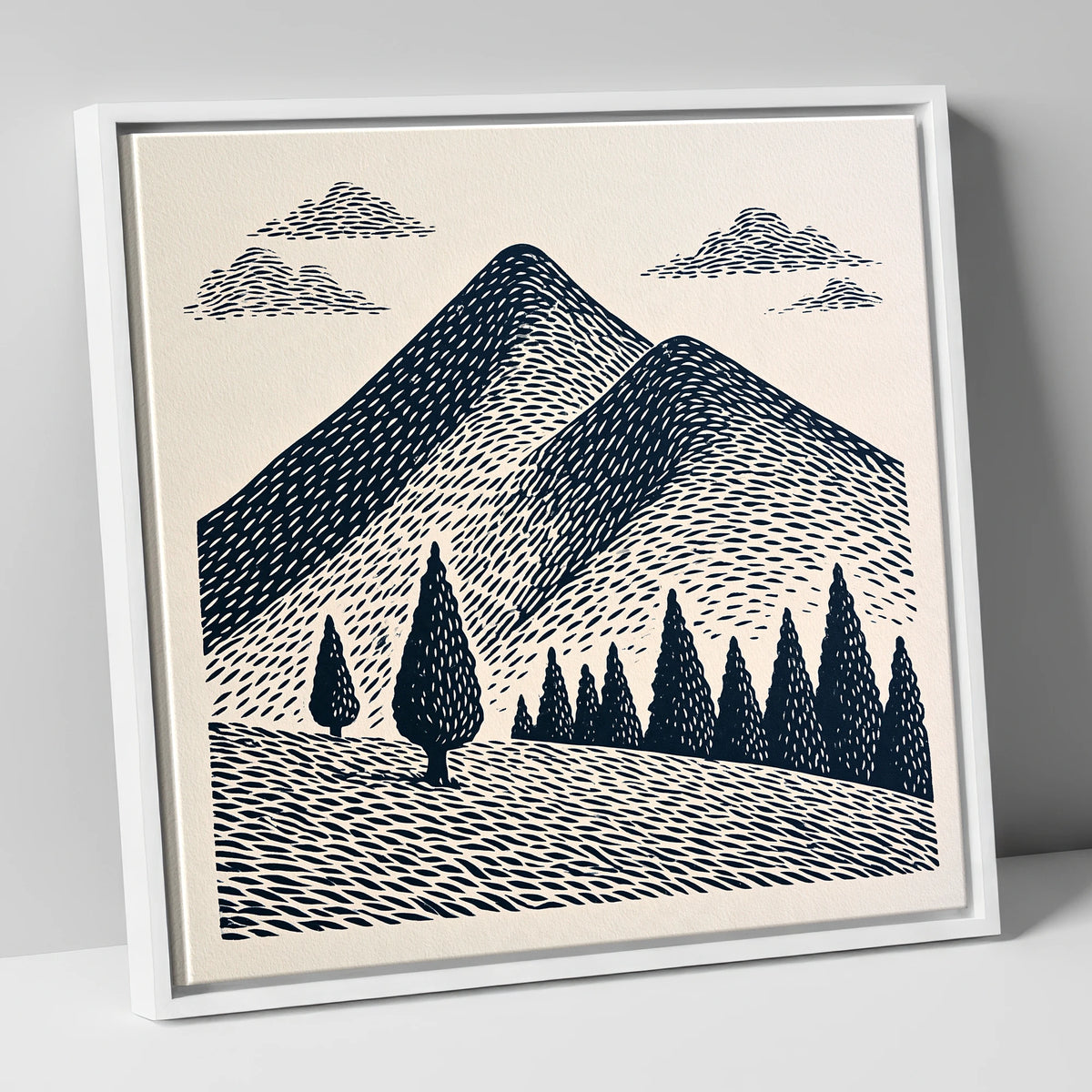 Midnight Blue Blencathra Peaks lake district fell canvas wall art in white frame
