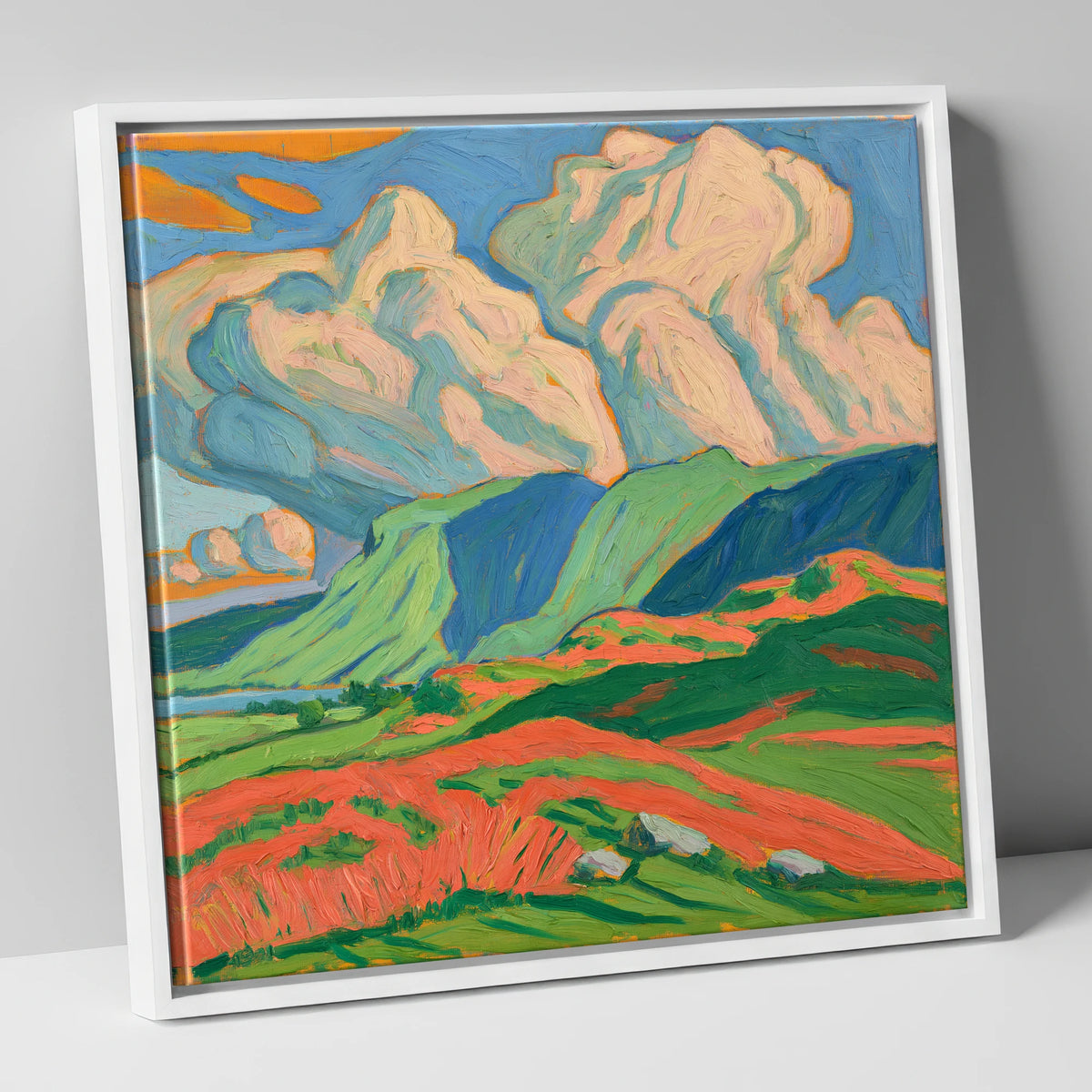 Vibrant Storm Clouds Over the Fells lake district sky canvas wall art in white frame