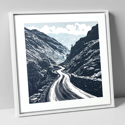 Navy Blue Hardknott Pass Road lake district valley canvas wall art in white frame