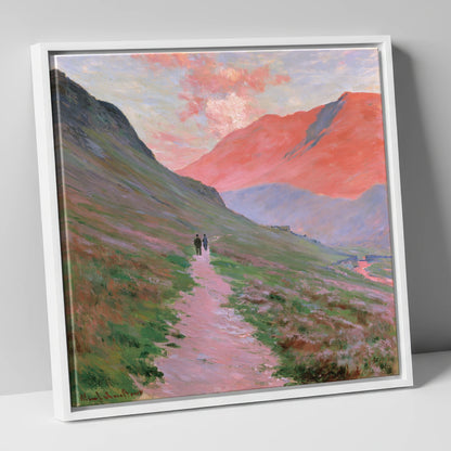 Fell Walkers in Pink Sunset lake district walking canvas wall art in white frame