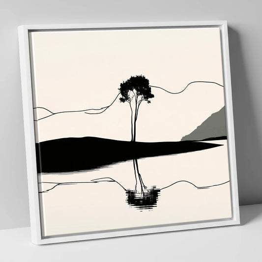 Minimalist Dawn Lake Reflection lake district lake canvas wall art in white frame