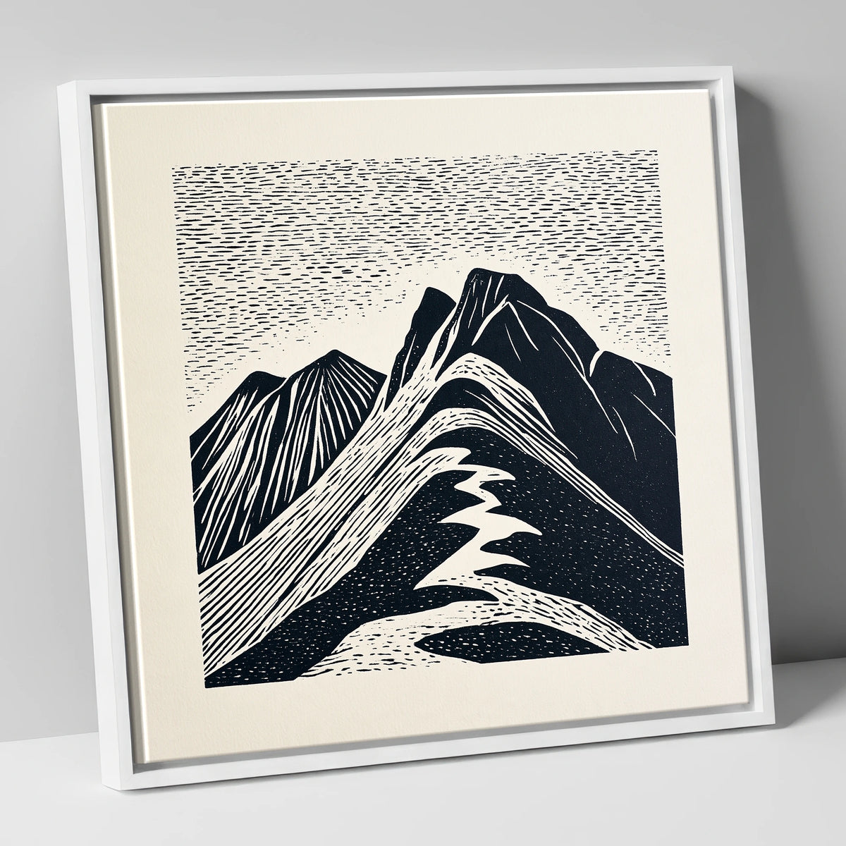 Bowfell Summit in Monochrome lake district fell canvas wall art in white frame