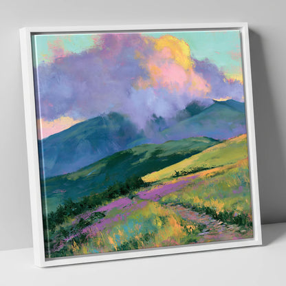 Rolling Fells Under Luminous Clouds lake district fell canvas wall art in white frame