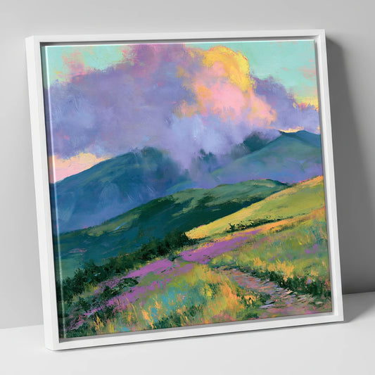 Rolling Fells Under Luminous Clouds lake district fell canvas wall art in white frame