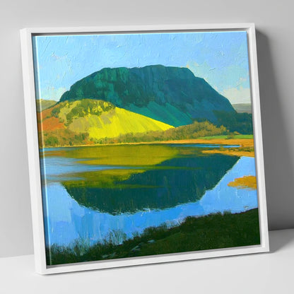 Sunlit Nab Scar Over Water lake district fell canvas wall art in white frame