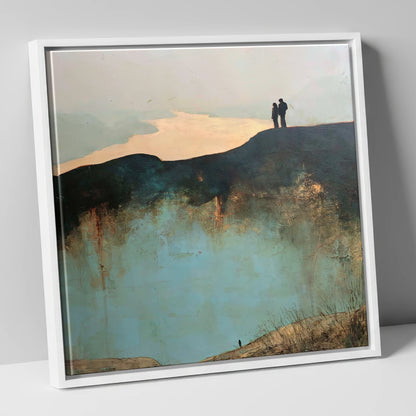 Catbells Ridge Over Golden Water lake district fell canvas wall art in white frame