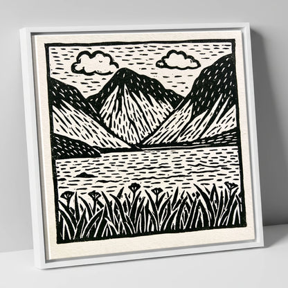 Black and White Wasdale Valley lake district valley canvas wall art in white frame