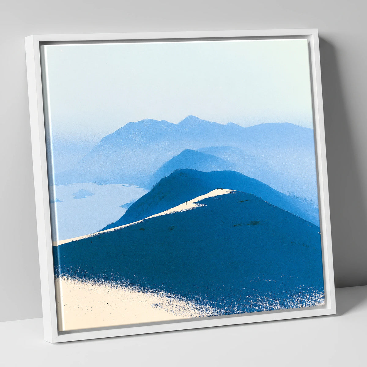 Fell Summit in Deep Blue lake district fell canvas wall art in white frame