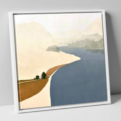 River Derwent Sweeping Shores lake district waterfall canvas wall art in white frame