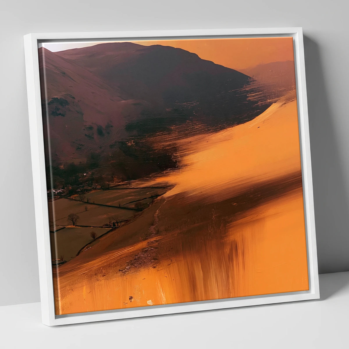Amber Bracken Above Patterdale lake district village canvas wall art in white frame