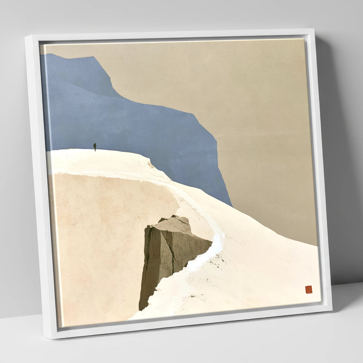 High Ridge Walker on Blue Peaks lake district fell canvas wall art in white frame