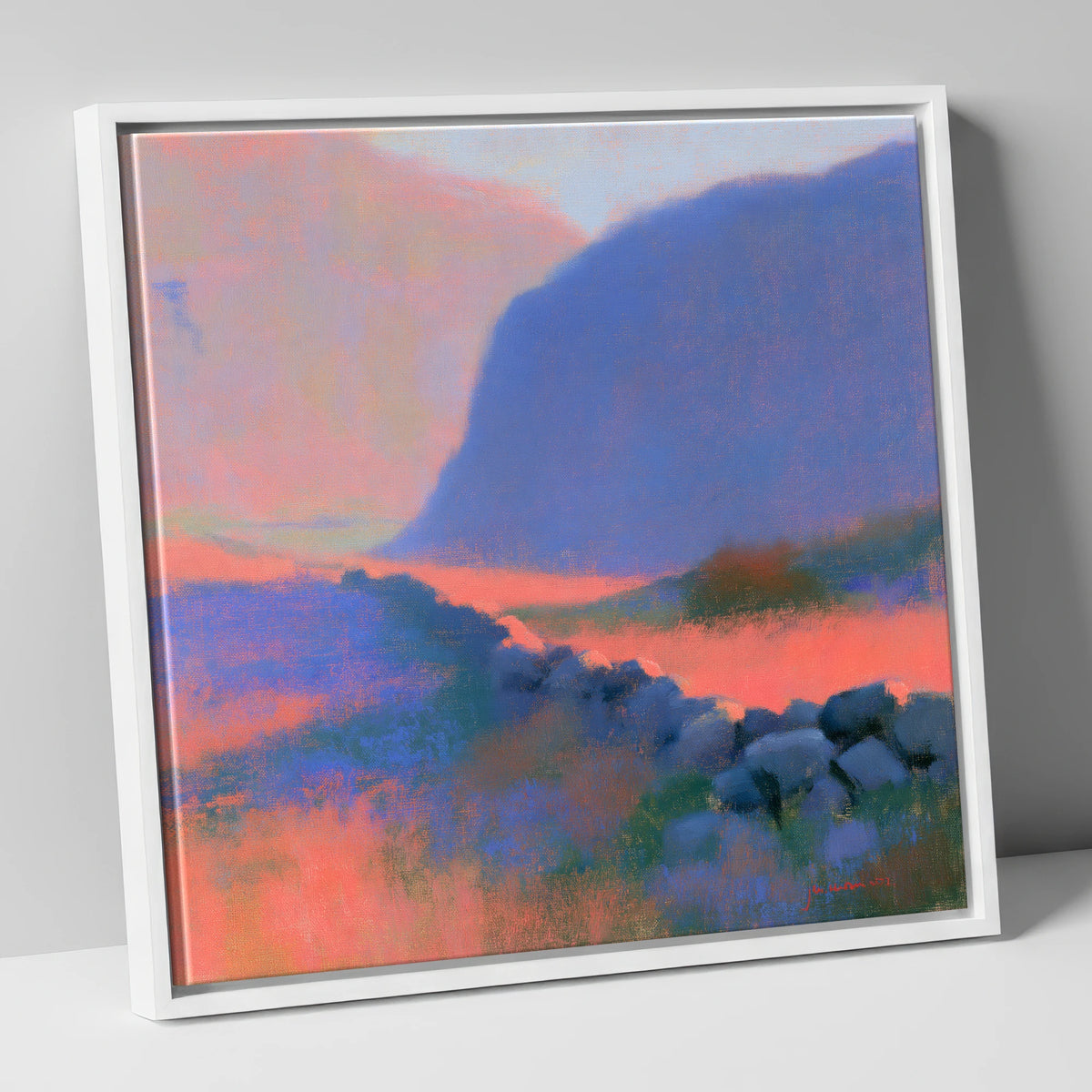 Drystone Wall in Twilight Valley lake district valley canvas wall art in white frame