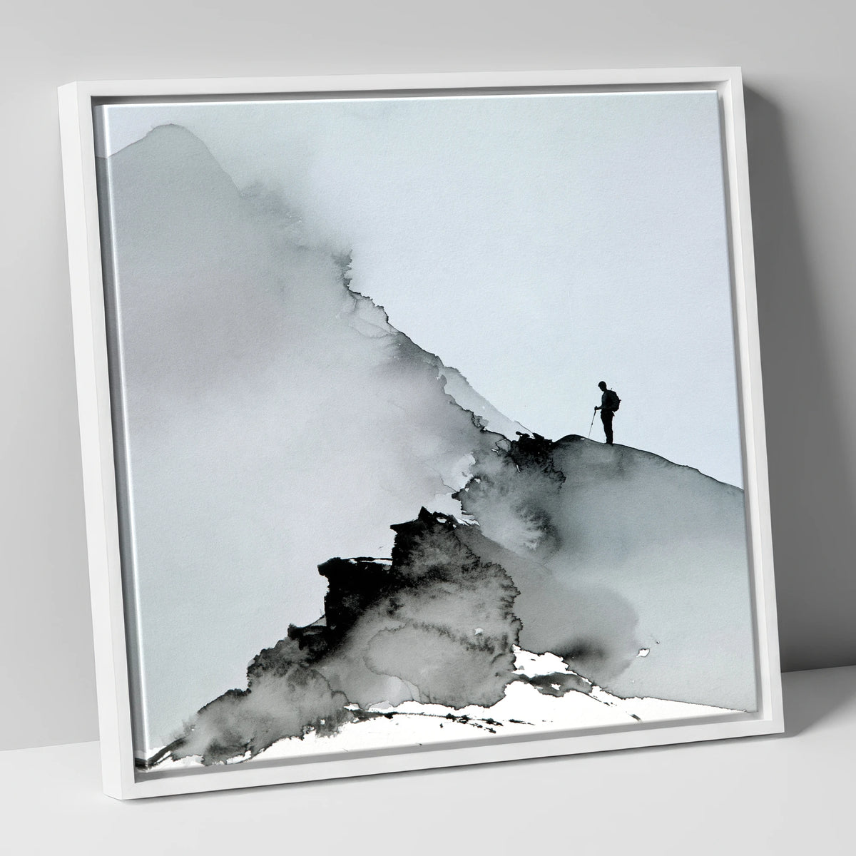 Striding Edge Walker Silhouette lake district walking canvas wall art in white frame
