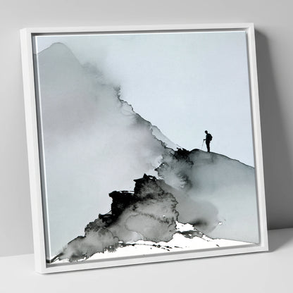 Striding Edge Walker Silhouette lake district walking canvas wall art in white frame