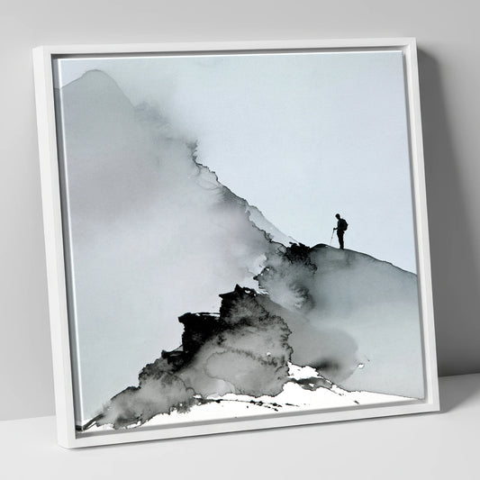 Striding Edge Walker Silhouette lake district walking canvas wall art in white frame