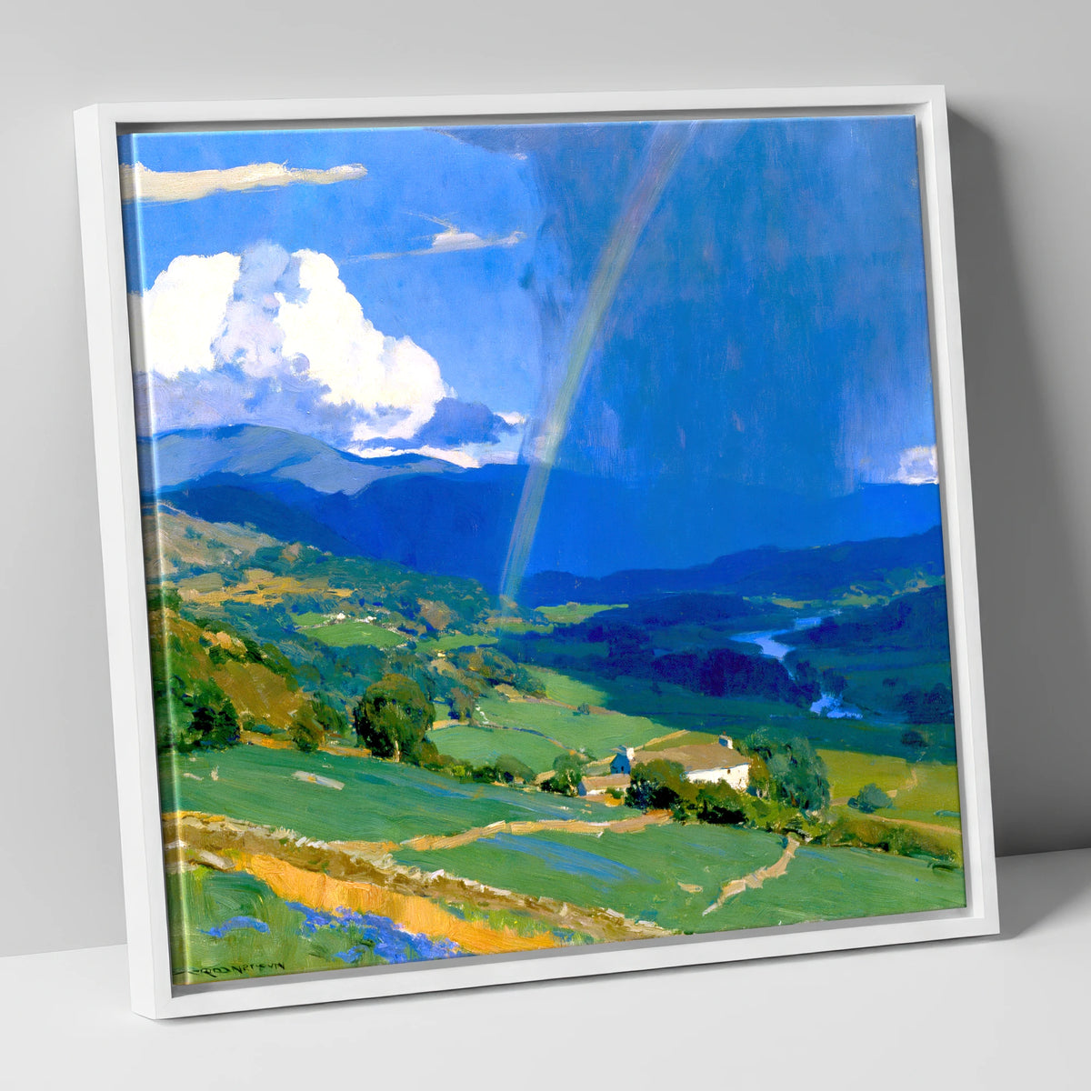 Passing Storm And Valley Rainbow lake district sky canvas wall art in white frame