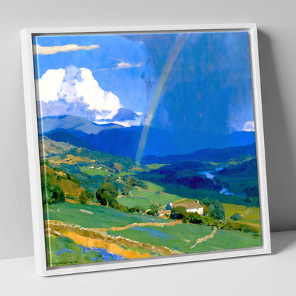 Passing Storm And Valley Rainbow lake district sky canvas wall art in white frame