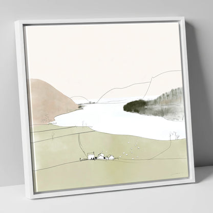 Loweswater Farm and Pale Fells lake district lake canvas wall art in white frame